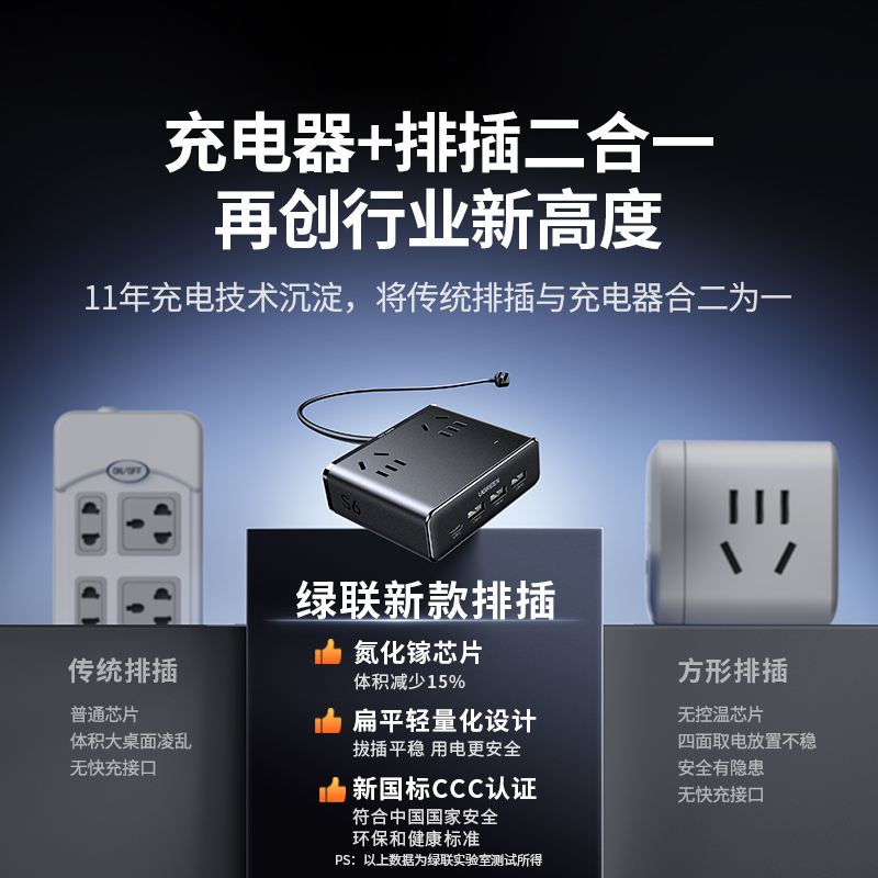 绿联S6魔方插座插排拖插线板带usb口多功能插板桌面充电站器排插