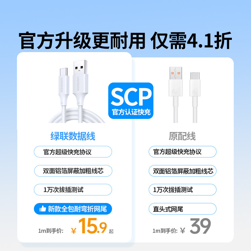 绿联type-c数据线6a充电器宝线适用华为荣耀小米安卓66w手机usb转typc短车载加长tapyc超级快充tpyec线mate70