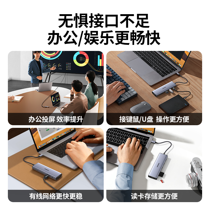 绿联适用苹果MacbookPro/Air电脑typec拓展坞转HDMI投屏平板手机扩展网线USB分线器转接头DP显示器多接口配件 - 图2