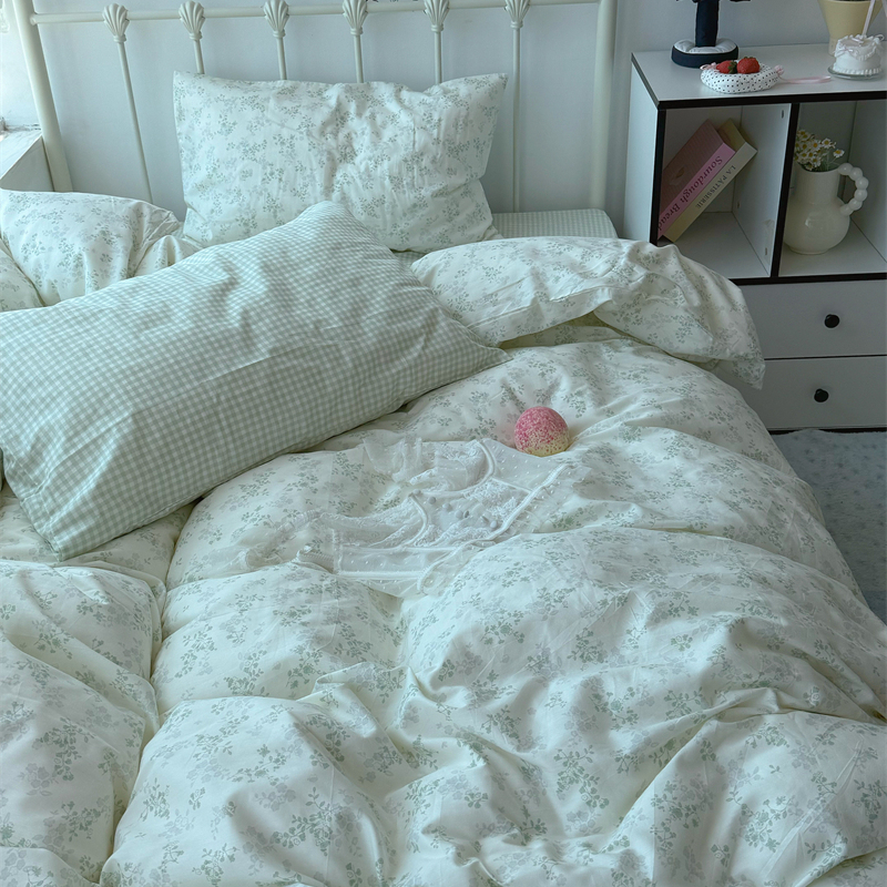 梨梦 森系绿野 清新纯棉四件套全棉床单被套单人学生宿舍床上用品 - 图1