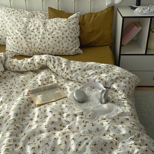 梨梦 ins复古纯棉双层碎花四件套全棉床单被套床笠宿舍床上用品 - 图1