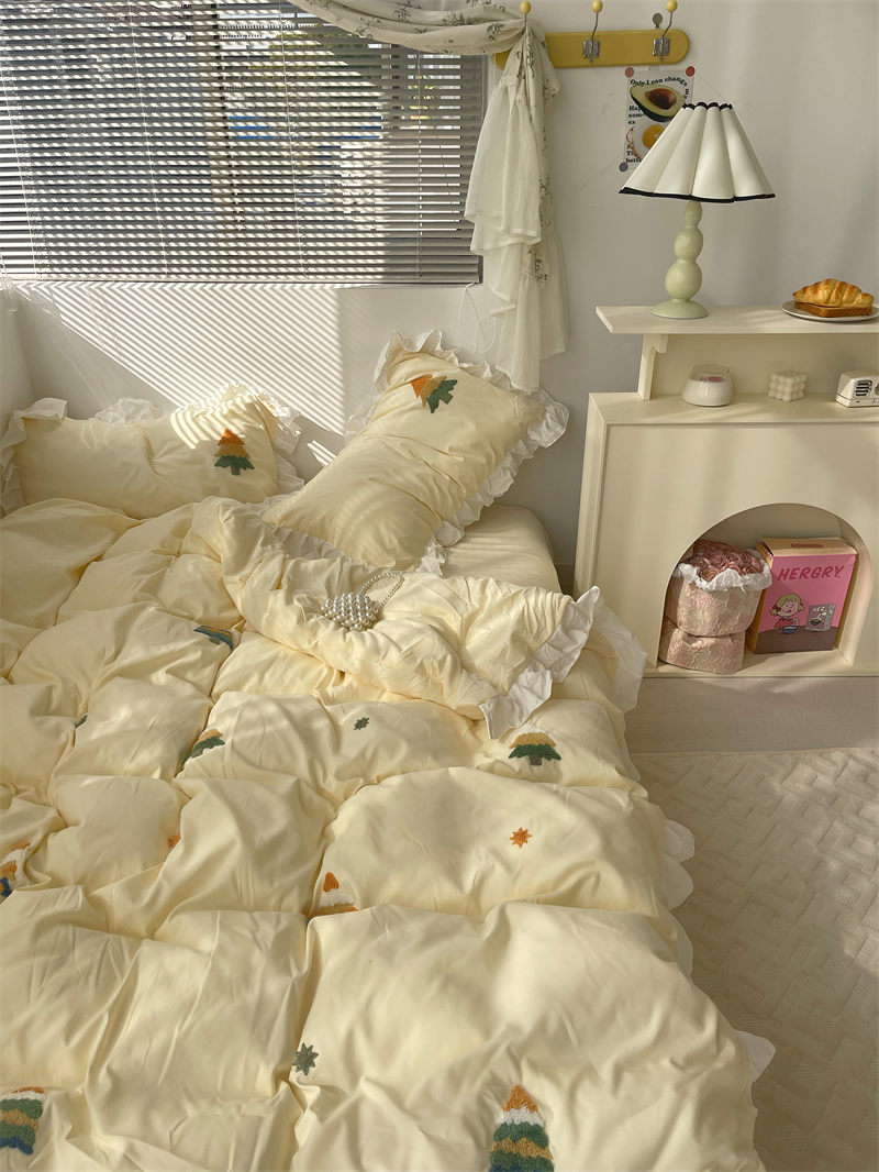 梨梦 奶呼呼的小树 ins毛巾绣水洗棉四件套花边床单被套床上用品