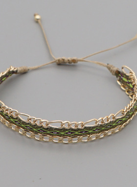 KKBEAD尼泊尔复古民族手工编织织带彩色钉珠金链波西米亚情侣