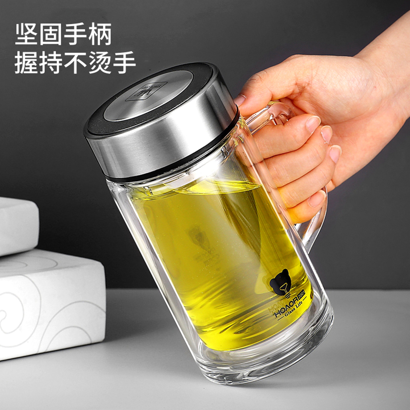 双层玻璃杯茶杯带把手手柄大容量加厚防爆家用办公室水杯男士杯子,淘宝优惠券,粉丝福利购,淘宝优惠卷