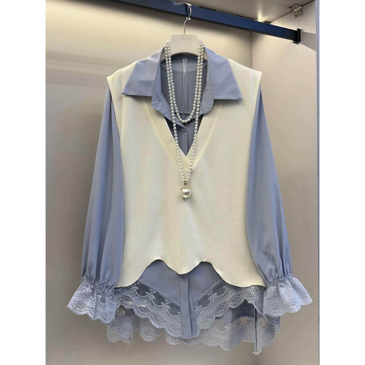 衬衫时尚洋气两件套mm减龄新款大码秋季百搭显瘦马甲胖女装2025,淘宝优惠券,粉丝福利购,淘宝优惠卷