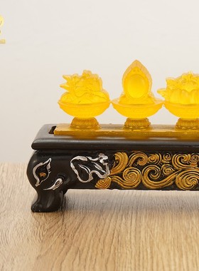 琉璃八吉祥摆件木质底座