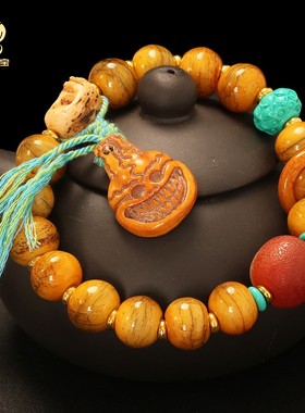 牦牛骨手串仿松石玛瑙石