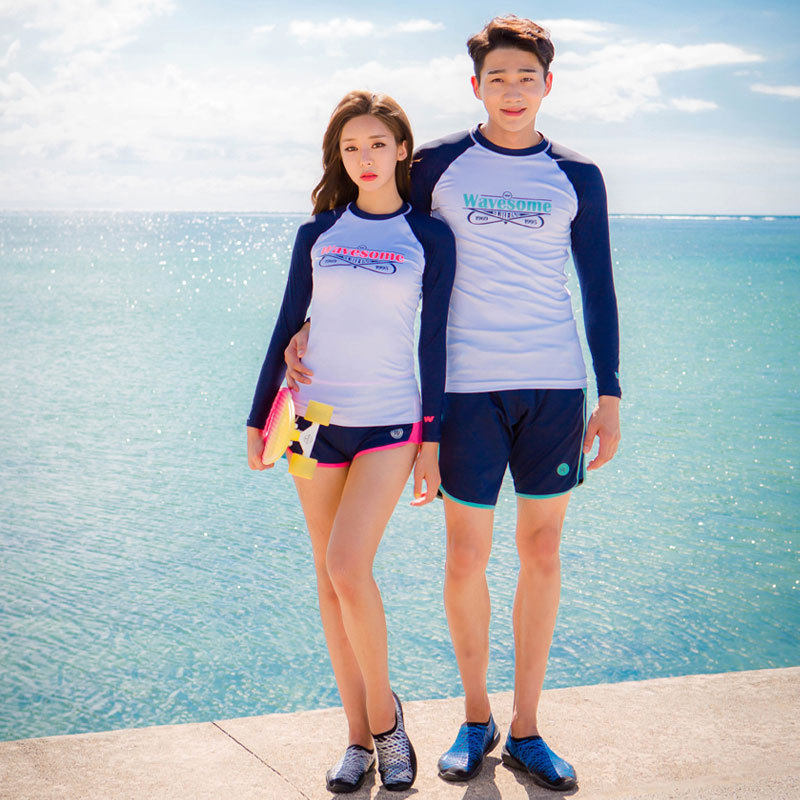 夏季分体防晒长袖潜水显瘦遮肉泳衣平角五分泳裤情侣装泳衣男女,淘宝优惠券,粉丝福利购,淘宝优惠卷