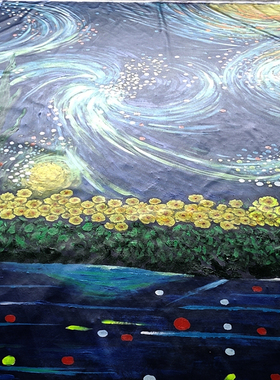 5D艺术体验光荧光画手绘定制梵高风格夜光画彩绘紫外线反光画涂鸦