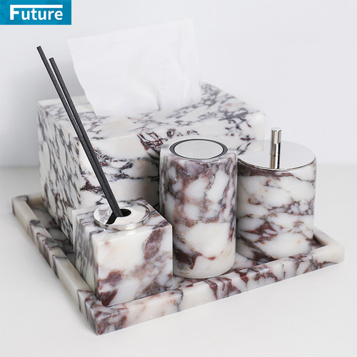 轻奢天然大理石纸巾盒酒店家居卫生间样板间乳液洗漱套件起泡瓶 - 图2