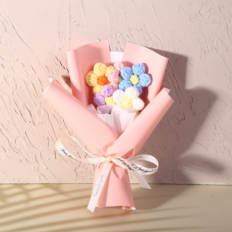 三八妇女节礼物创意针织花泡芙花小花束毛线花束节日装饰小礼品