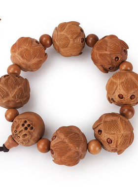 天然桃木手串莲花佛珠手链男女款