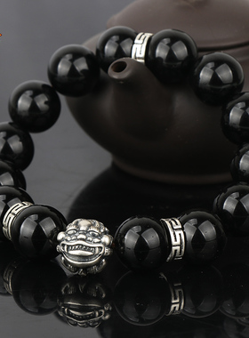 黑曜石水晶佛珠饰品貔貅手链