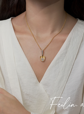 S925纯银金色铲子项链