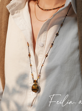 虎眼石香水瓶项链吊坠