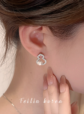 轻奢小众珍珠葫芦耳钉长款吊坠项链女2025新款爆款小众气质锁骨链