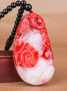 和田玉鸡血玉玉龙手把件