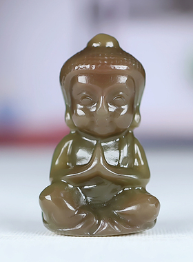 和田玉糖料宝宝佛小手把件