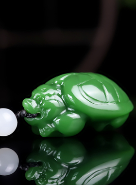 新疆和田玉碧玉龙龟小手把件