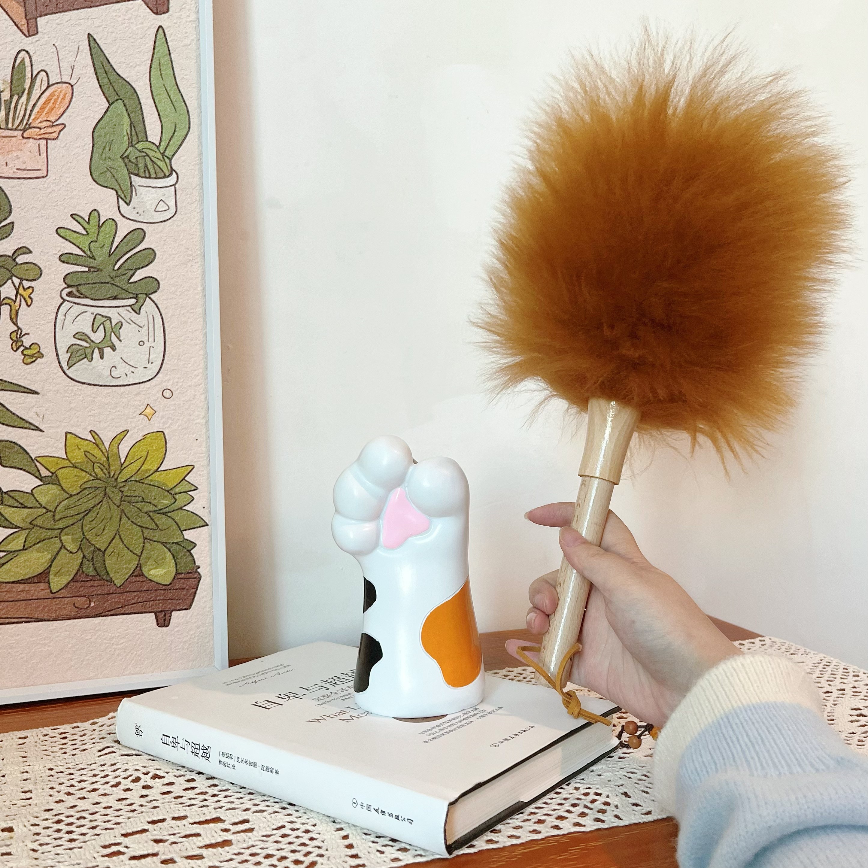 可爱猫爪收纳桶带掸子套装 高颜值桌面杂物收纳筒 创意家居摆件,淘宝优惠券,粉丝福利购,淘宝优惠卷