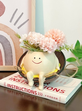 治愈系秋千小人花盆 桌面悬挂两用 防滑底可爱装饰花器