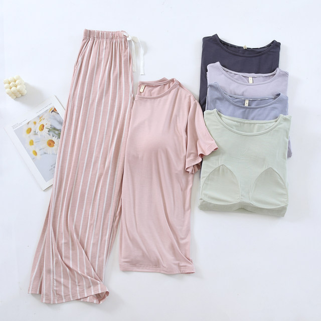 Modal bra padded trousers ສັ້ນ trousers ເສັ້ນ ເສັ້ນ ແນວ ຕັ້ງ pajamas ສໍາ ລັບ summer ແມ່ ຍິງ