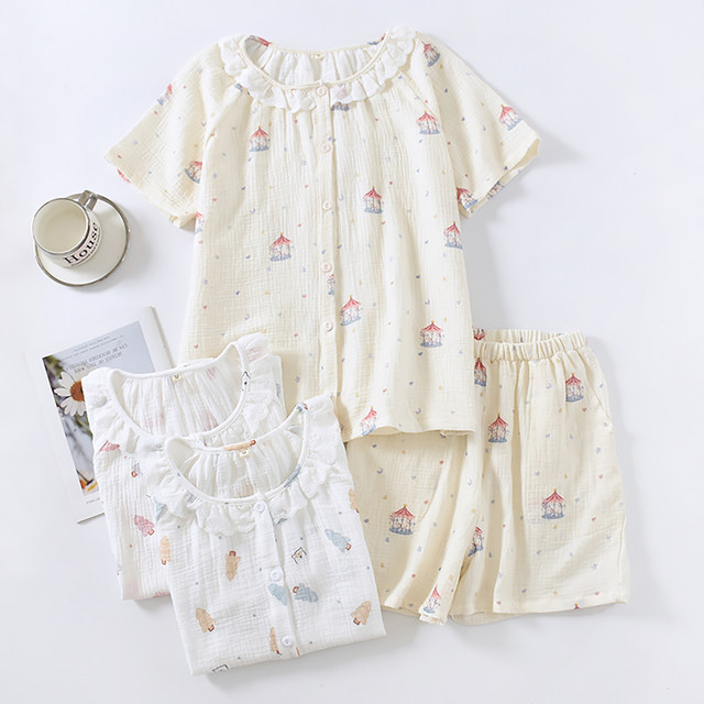 ກາຕູນຍີ່ປຸ່ນຟອງຝ້າຍ gauze pajamas ແມ່ຍິງ summer ຝ້າຍບໍລິສຸດ