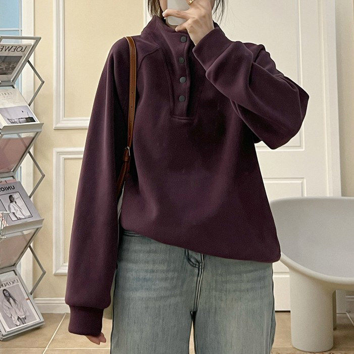 冬季哺乳衣喂奶上衣奥粒绒半高领按扣百搭宽松休闲插肩袖打底卫衣,淘宝优惠券,粉丝福利购,淘宝优惠卷