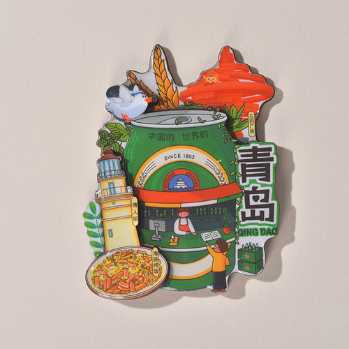 青岛地图一日游网红打卡地马卡龙木质冰箱贴青岛文创旅游伴手礼物 - 图1