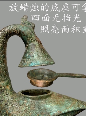 亭兰仿古青铜器长尾灯客厅店铺风水复古摆件古玩做旧包浆镇宅礼品