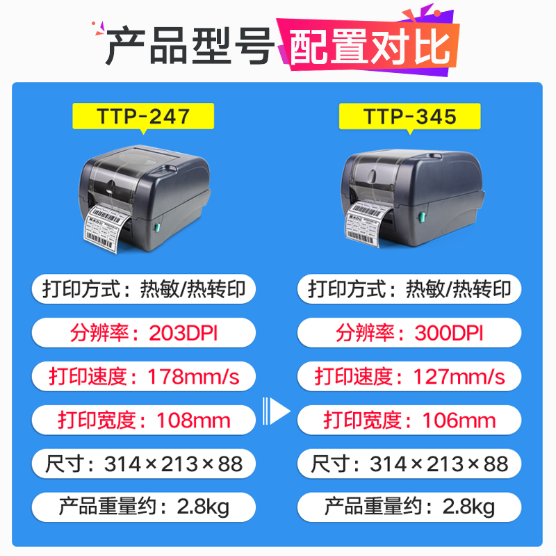 TSC台半TTP 247 345游乐场演唱会门票打印机车票电影票条码标签机水洗唛服装吊牌合格证珠宝标签亚银热敏标签 - 图2