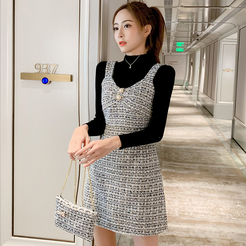 秋冬季港风复古小香风网红吊带套装裙子毛呢小个子连衣裙两件套女,淘宝优惠券,粉丝福利购,淘宝优惠卷