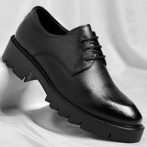 新款商务正装皮鞋男士内增高鞋8/10cm真皮厚底新郎鞋结婚鞋子男鞋 - 图1