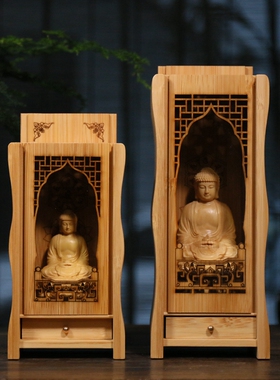 黄杨木雕佛像佛龛药师佛三宝佛