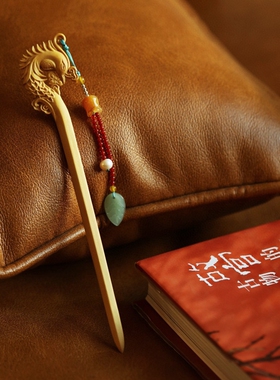 居舍小叶黄杨木木梳发簪龙凤呈祥