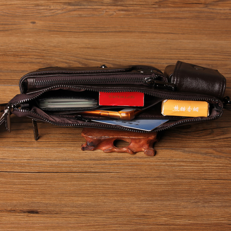 新款头层牛皮休闲男士多功能腰包 天博服饰男士包袋