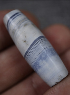 精品西藏蓝灰皮蓝沁奶色缠丝玛瑙勒子桶珠唐系缠丝一线药师珠配珠