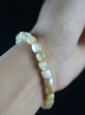 保真天然西藏传原色鱼骨珍珠母贝螺钿单圈手串清凉夏日藏式手链