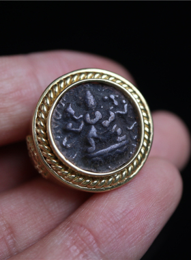 西藏托甲六臂大黑天合金铜戒指