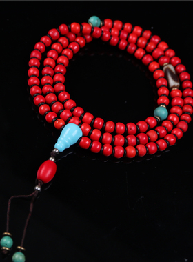 包老到代西藏夏尔巴特色雪巴琉璃佛珠108雪域高原一抹红血巴珠饰