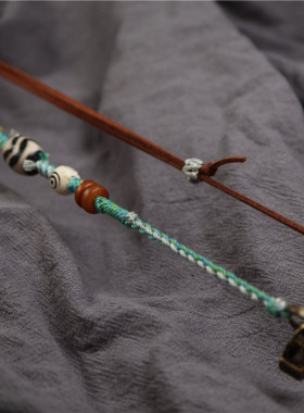 原创手编西藏天然玛瑙材质黑白双水纹虎牙天珠项链藏式脖挂颈饰品