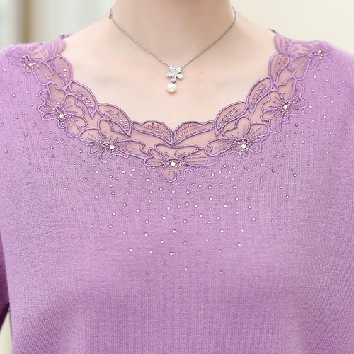 Демисезонный трикотажный кружевной кашемировый свитер для матери, для среднего возраста