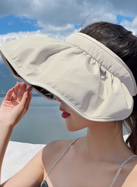 夏季新款黑胶贝壳帽韩版遮阳防晒遮脸太阳帽户外防紫外线百搭空