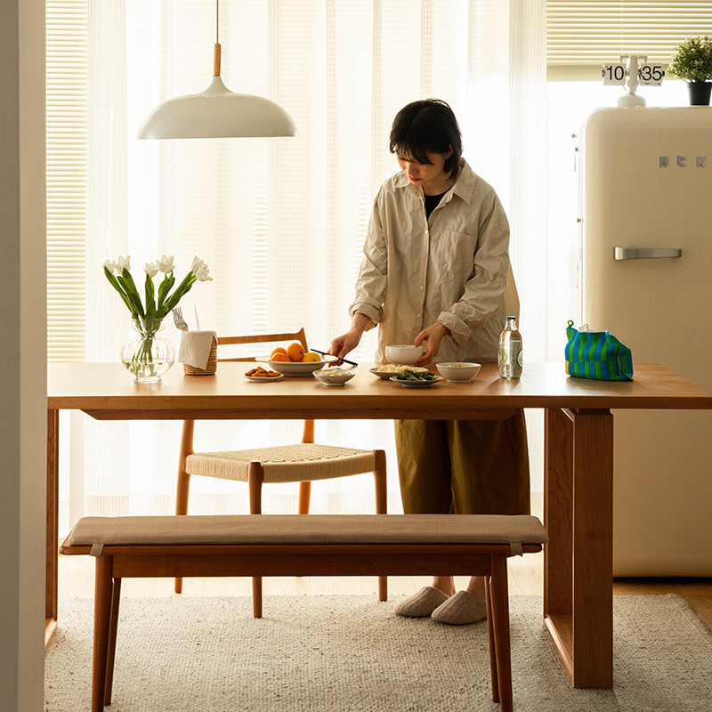 小半家具实木餐桌加厚北欧日式家用小户型长桌樱桃木工作台大板桌 - 图2