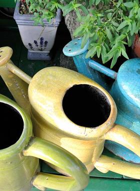 美式乡村风杂货陶土上釉水壶花架