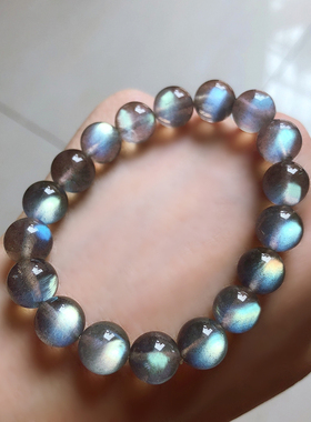 天然冰种月光石手链女男灰拉长石