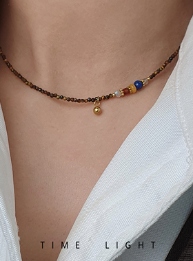 天然虎眼石复古多色串珠锁骨链