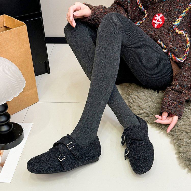 冬季新款深口金属扣雕花方口加绒单鞋布单鞋深口绒面一脚蹬软底女,淘宝优惠券,粉丝福利购,淘宝优惠卷