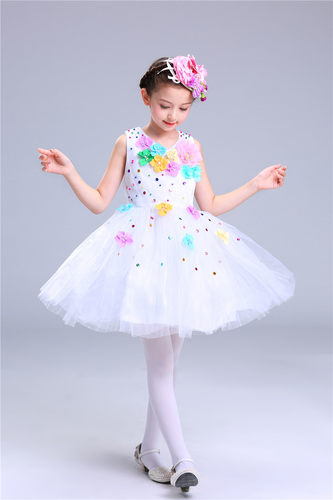 六一儿童新款幼儿跳舞演出服女童公主蓬蓬裙小学生黄绿色合唱团服 - 图2