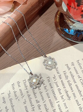 S925银纯银淡水珍珠花花纯银项链不褪色礼盒礼袋新年顺丰3